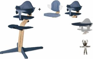 NOMI highchair kinderstoel Ideale set vanaf 6 maanden Basis eiken wit oiled, stoel Navy