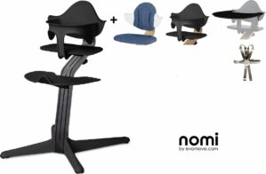 NOMI highchair kinderstoel Ideale set vanaf 6 maanden Basis eiken zwart stained en stoel zwart
