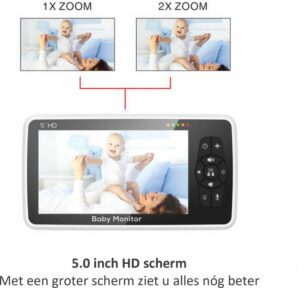 B-care Babyfoon met Camera - Babyphone - Babyfoon Camera - Premium Baby Monitor - 5.0 inch scherm - - Temperatuursensor - Infrarood Nachtzicht - Alarm - Terugspreekfunctie - 8 slaapliedjesVeilig en privacybescherming - Zonder Wifi en App
