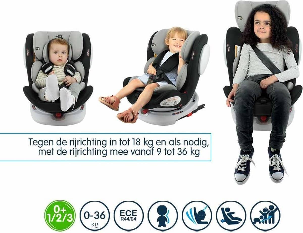 Safety Baby isofix autostoel Seaty - 360° draaibaar - groep 0/1/2/3 (!) - 0 tot 10 jaar - Grijs