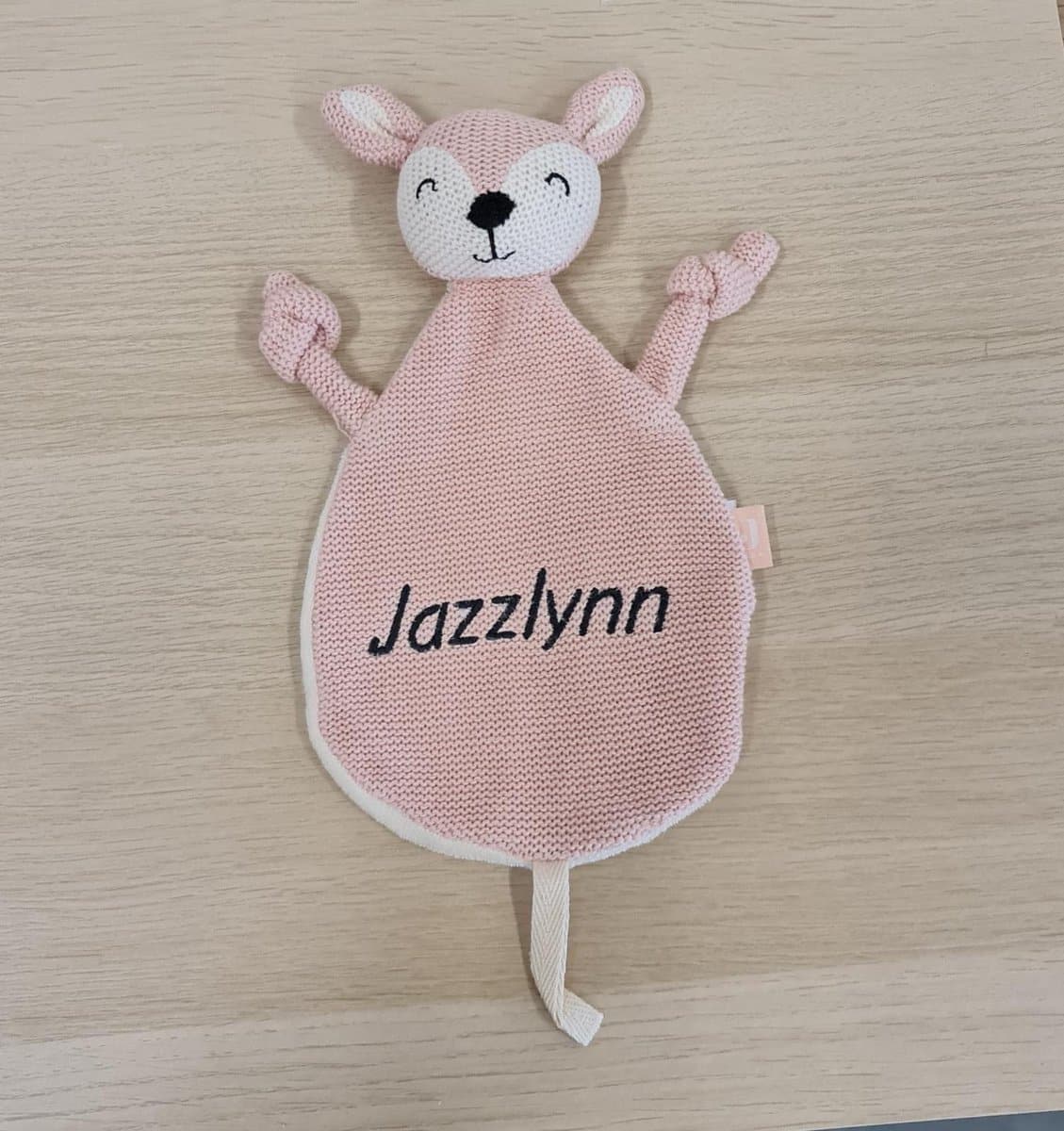 Jollein Knuffeldoekje Deer Pale Pink met naam - knuffeldoekje met geborduurde naam - gepersonaliseerd kraamcadeautje