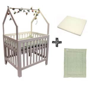 Set | Box Bart House White + Boxmatras Janine + Boxkleed Regenboogjes Oil Green