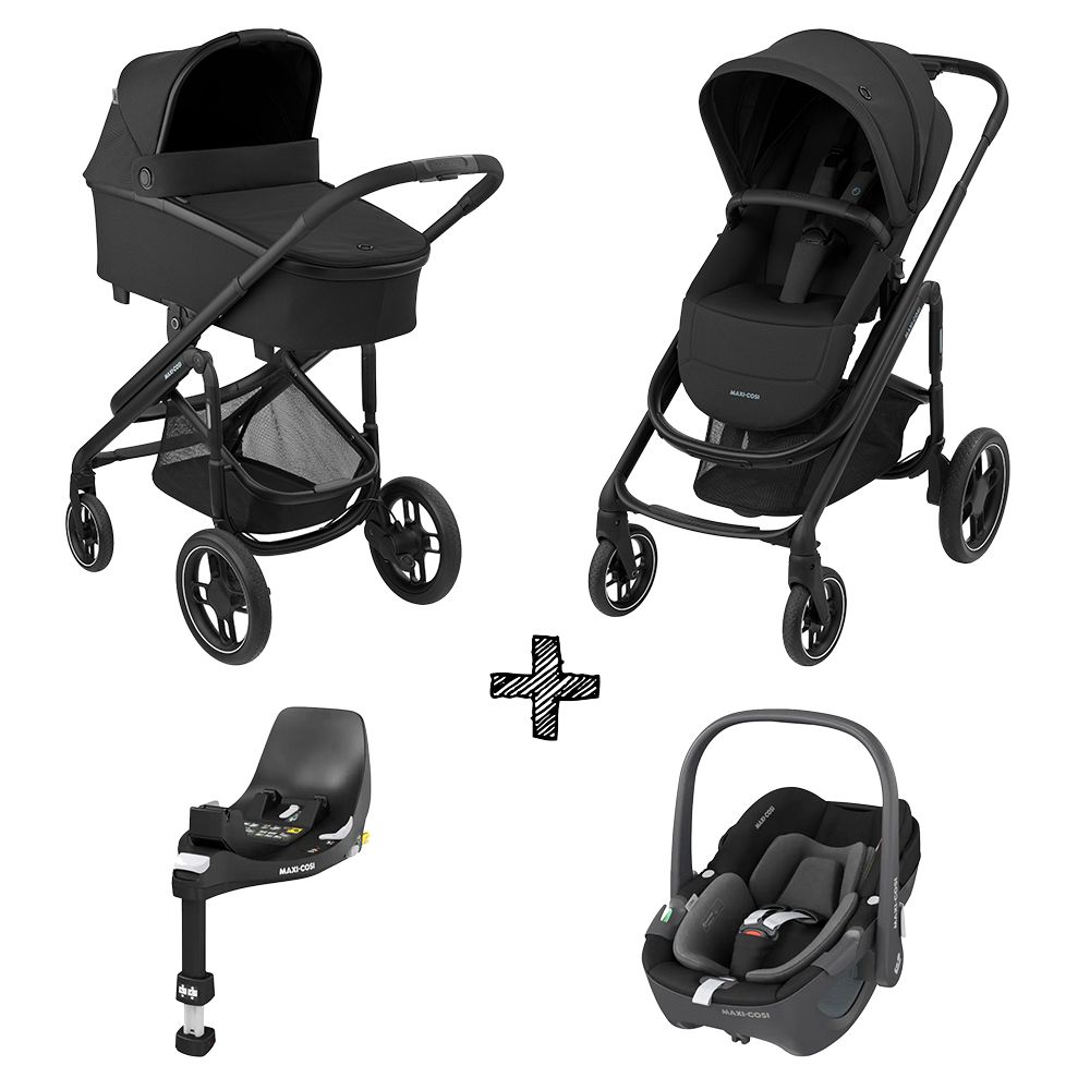 Kinderwagen Maxi-Cosi Plaza Plus Essential Black met Autostoel Maxi-Cosi Pebble 360 & Base 360