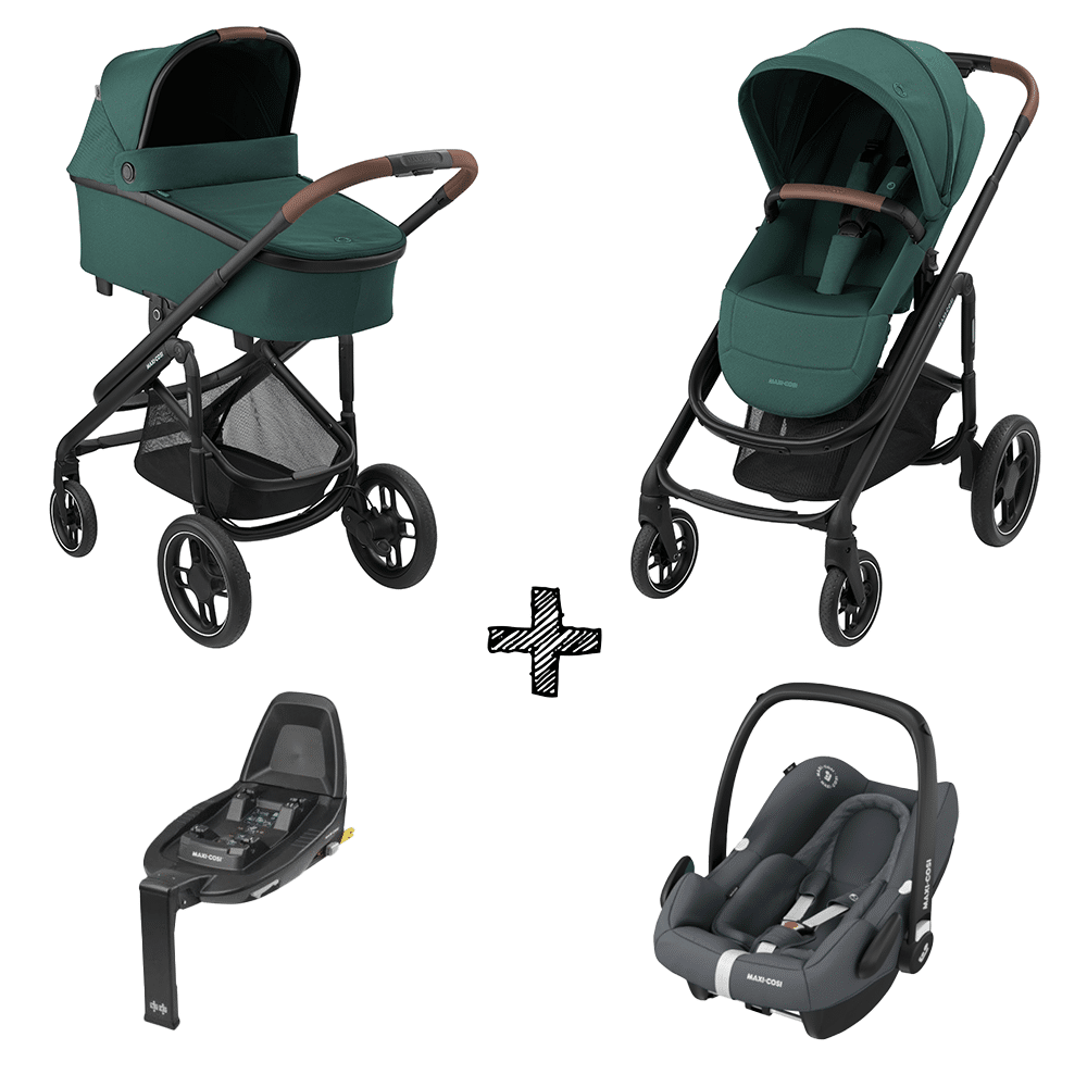 Kinderwagen Maxi-Cosi Plaza Plus Essential Green met Autostoel Rock Essential Graphite & Base