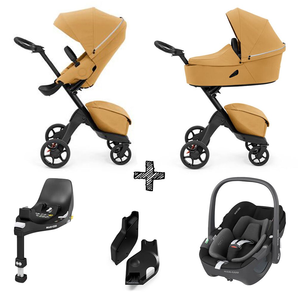 Kinderwagen Stokke® Xplory® X Golden Yellow + Autostoel Maxi-Cosi 360 & Base & Adapterset