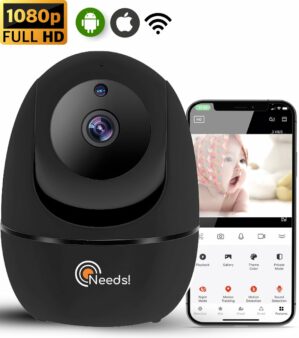 Needs!® Full HD Wifi Babyfoon met Camera WS-Q100BL PRO - En App - Camera Beveiliging - Wifi Camera - Geluid en Bewegingsdetectie - Automatisch Volgen - 1080p - Babyfoon - 4g/5g - Zwart