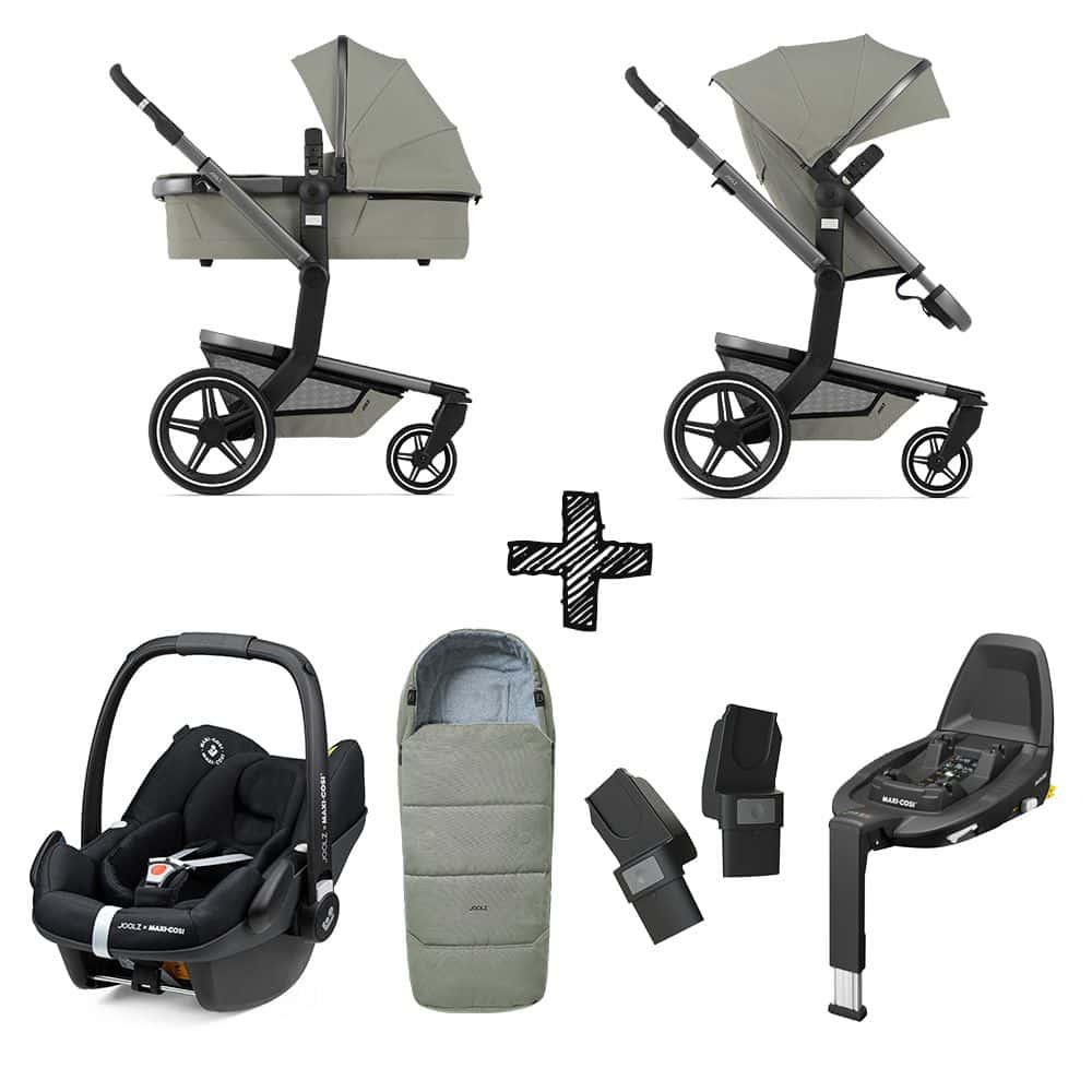 Set Compleet | Kinderwagen Joolz Day+ Sage Green + Autostoel & Base & Voetenzak & Adapterset