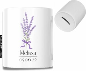 Akyol - Gepersonaliseerde spaarpot - Lavendel - Naam - Geboorte - Kind - Baby - Meisje - Cadeau - 350 ML