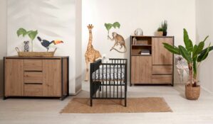 Babykamer Finori Denver Eiken/Antraciet (Ledikant Basic Open Grey + 2-deurskast)