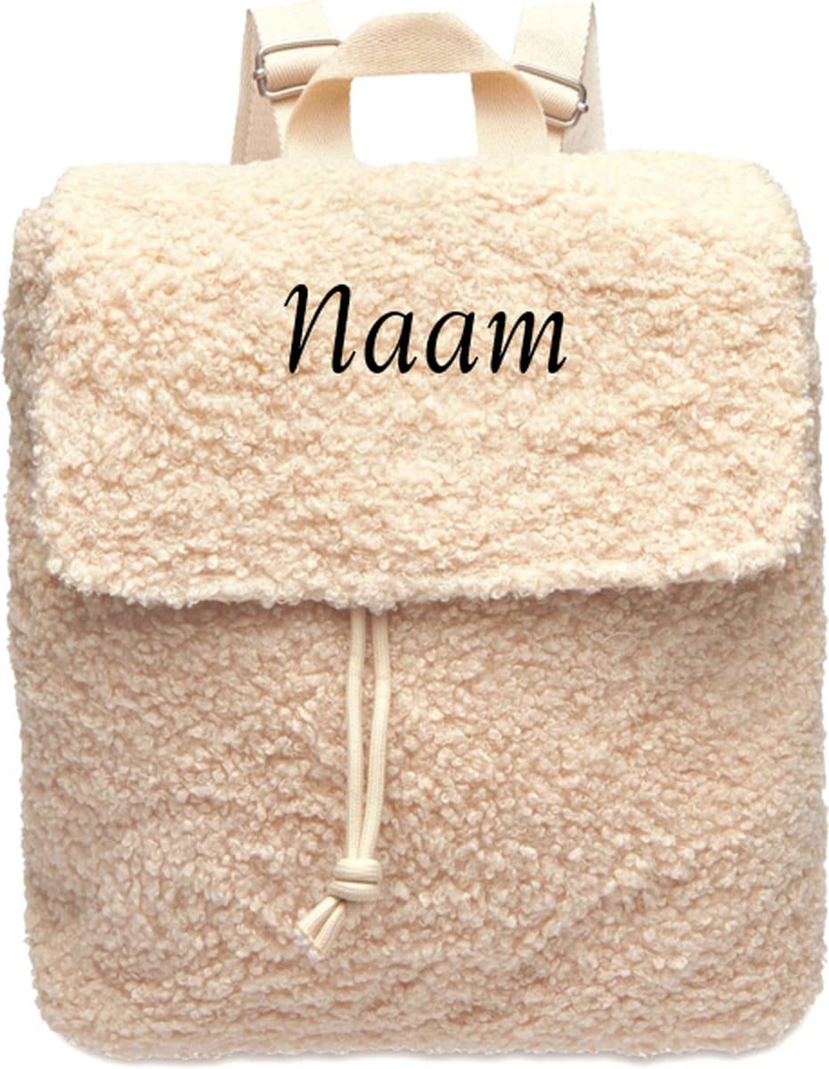 Jollein Rugtas Naturel met naam | Teddy rugzak geborduurd met naam | Gepersonaliseerd cadeau