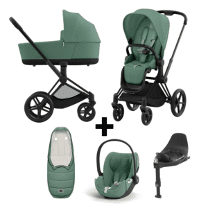 Kinderwagen Cybex Priam Leaf Green/Dark Green met Autostoel Cloud T I-Size & Base & Voetenzak