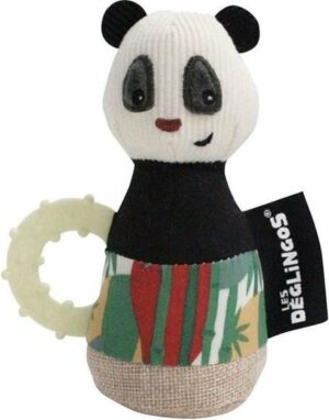 Les Deglingos Rammelaar Panda Wit/zwart 18 Cm