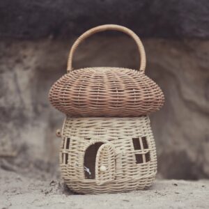 Rammelaar&Co Rotan Paddestoel Speelhuisje - Kinder Speelhuis - Opbergmand Rotan - 22cm