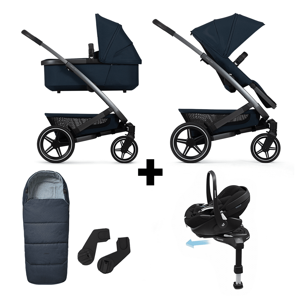 Set Compleet | Kinderwagen Joolz Geo³ Navy Blue + Autostoel 360° Slide Tech incl. Base, Voetenzak & Adapterset