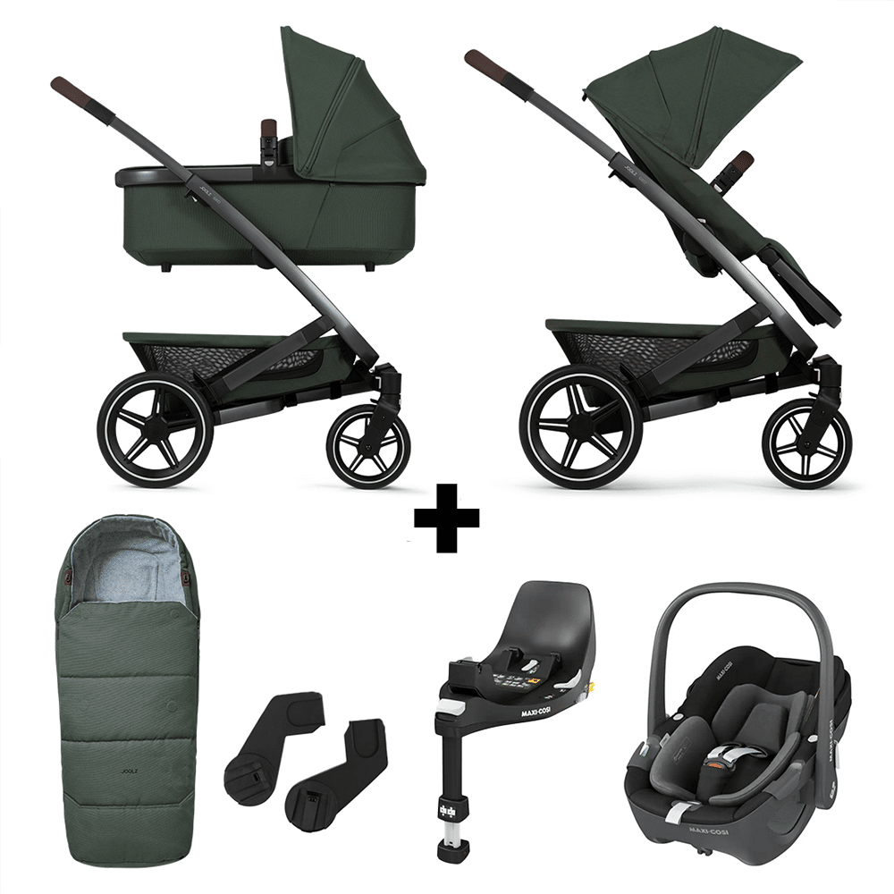 Set Compleet | Kinderwagen Joolz Geo³ Urban Green + Autostoel 360 & Base & Voetenzak & Adapterset