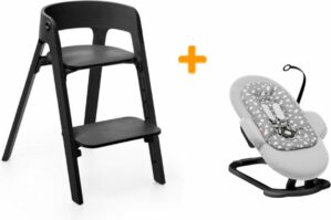 Stokke Steps kinderstoel zwart + wipstoel/newbornset - Zwart/grijs