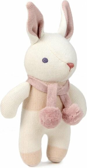 Threadbear Rammelaar: KONIJN ecru H22cm, gebreid in eco katoen, op hangkaart 14,25x17cm, 0+