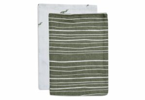 Washandjes Jollein Hydrofiel Stripe&Olive Leaf Green 2st