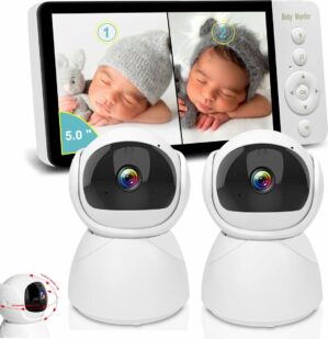 Baby Needs - Babyfoon - Twee camera's - Babyfoon met camera - Video & Audio - Baby monitor - Op afstand bestuurbaar - 5 inch monitor - Nachtzicht - Terugspreekfunctie - Incl. Geluidsdetectie, Slaapmuziek, Voedingsalarm en Temperatuursensor - 2.4 GHz