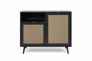 Commode Finori Vienna Black/Naturel Rotan Decor 2-deurs
