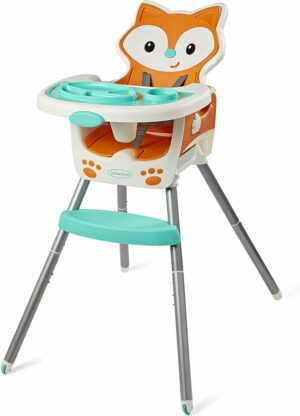 Grow-With-Me 4-in-1 kinderstoel, aanpasbare, ruimtebesparende babystoel, booster en peuterstoel, met herbruikbare onderzetter en vaatwasmachinebestendig dienblad, in vos-design