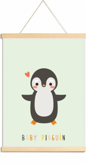 Happy Walls - Babykamer Poster Canvas - Cute Pinguin - A3