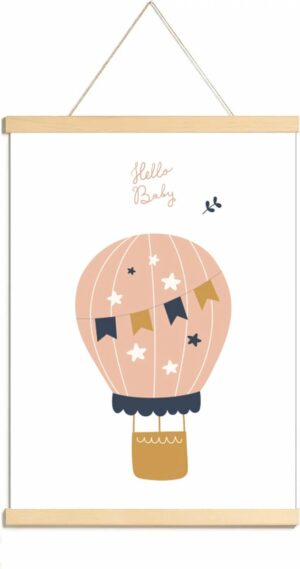 Happy Walls - Babykamer Poster Canvas - Roze Luchtballon - A3