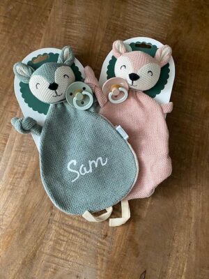 Jollein Speendoek | Knuffeldoekje Deer PALE PINK (roze) [ gepersonaliseerd met naam ] | Kraamcadeau |Cadeau |Newborn