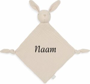 Jollein Speendoekje Bunny Ears Nougat met naam - knuffeldoekje konijn met geborduurde naam - gepersonaliseerd kraamcadeautje