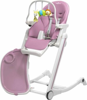 Kinderstoel ADELLE babystoel, kinderkinderstoel, meegroeiende hoge stoel, verstelbaar en inklapbaar, afneembaar dienblad en inclusief speelboog, in de kleur wit - roze