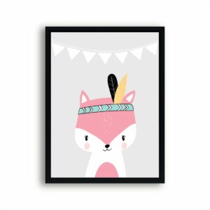 Poster Rode Indianen Vosje Grijs - Kinderkamer - Dierenposter - Babykamer / Kinderposter - Babyshower Cadeau - 30x21cm / A4 - Postercity