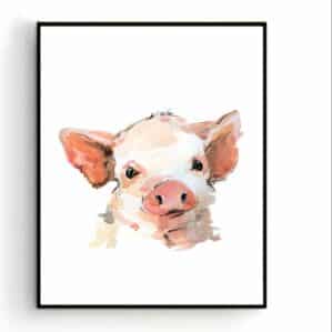 Postercity - Design Canvas Poster Aquarel Biggentje - Big / Kinderkamer / Boerderij - Dieren Poster / Babykamer - Kinderposter / Babyshower Cadeau / Muurdecoratie / 50 x40cm