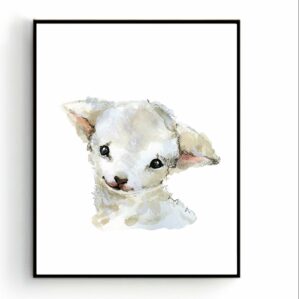 Postercity - Design Canvas Poster Aquarel Lammetje - Schaapje / Kinderkamer / Boerderij - Dieren Poster / Babykamer - Kinderposter / Babyshower Cadeau / Muurdecoratie / 50 x40cm
