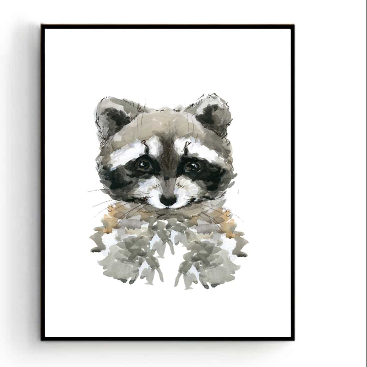 Postercity - Design Canvas Poster Aquarel Wasbeertje / Kinderkamer / Boerderij - Dieren Poster / Babykamer - Kinderposter / Babyshower Cadeau / Muurdecoratie / 70 x 50cm