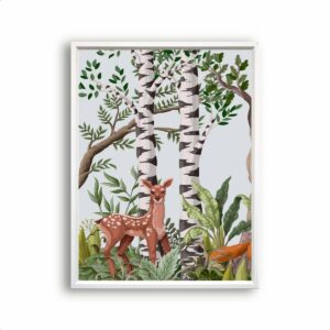 Postercity - Poster Hert in het Bos aquarel / waterkleur handgetekend links - Bos Dieren Poster - Kinderkamer / Babykamer - 70x50cm