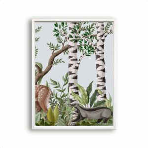 Postercity - Poster Wasbeer in het Bos aquarel / waterkleur handgetekend rechts - Bos Dieren Poster - Kinderkamer / Babykamer - 80x60cm