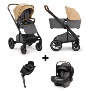 SET | Kinderwagen Nuna Mixx Next Camel + Autostoel Nuna Pipa Next Caviar & Base Nuna 360 System