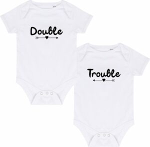 Baby Rompertjes Met Tekst | Rompers Tweeling 0-3 mnd | Double Trouble | Grappig Kraamcadeau