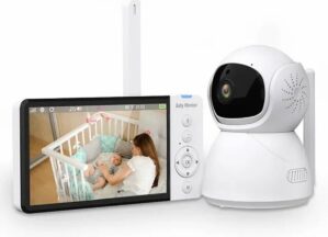 Babyfoon - Babyfoon met camera - Video & Audio - Baby monitor - Op afstand bestuurbaar - 5 inch monitor - Nachtzicht - Terugspreekfunctie - Incl. Geluidsdetectie, Slaapmuziek, Voedingsalarm en Temperatuursensor - Veilige Verbinding 2.4 G